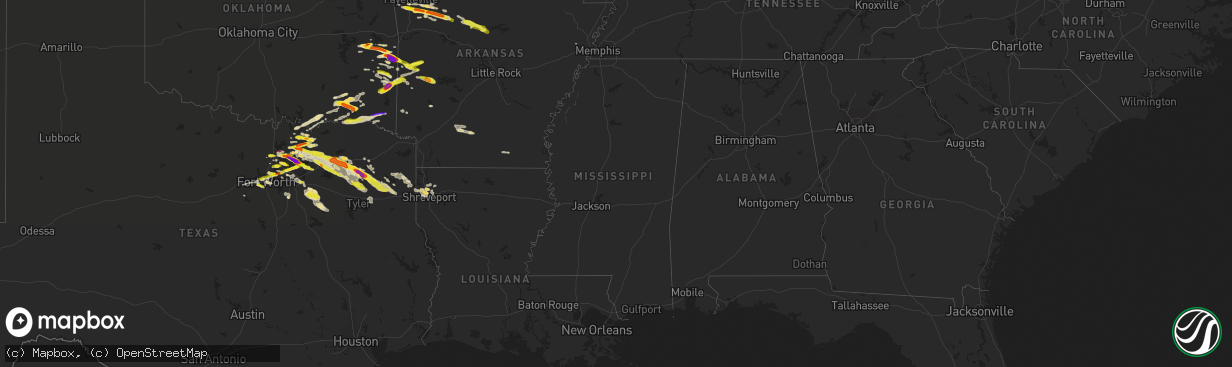 Hail map in Mississippi on March 24, 2019