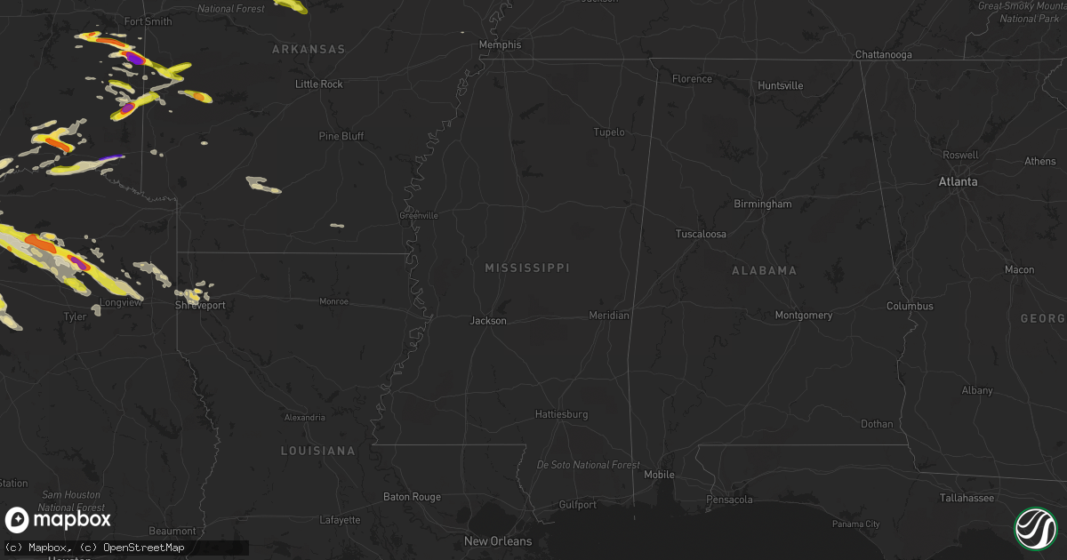Hail map in Mississippi on March 24, 2019