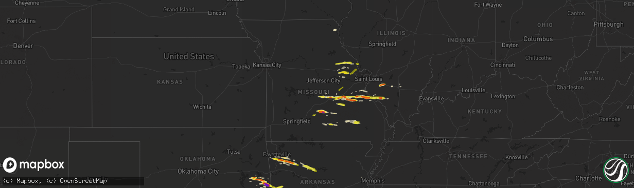 Hail map in Missouri on March 24, 2019