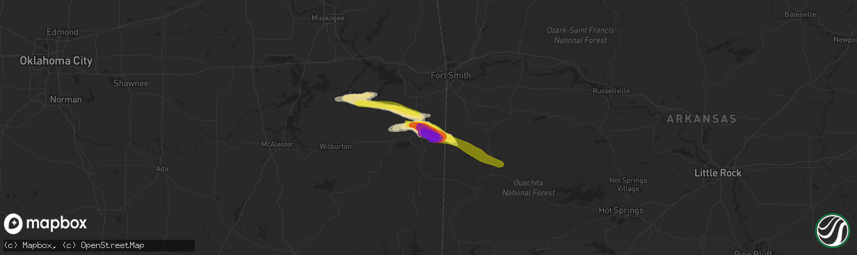 Hail map in Poteau, OK on March 24, 2019