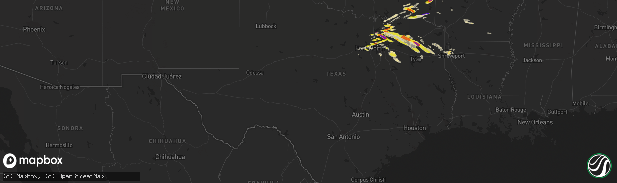 Hail map in Texas on March 24, 2019