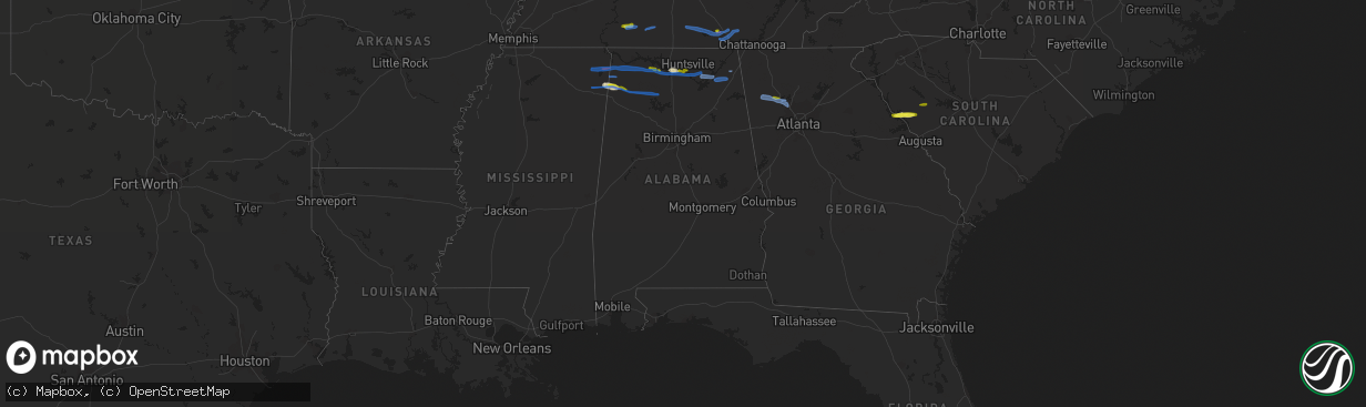 Hail map in Alabama on March 24, 2020