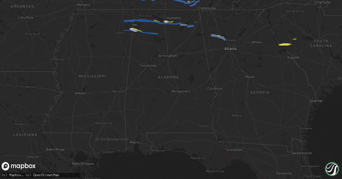 Hail map in Alabama on March 24, 2020