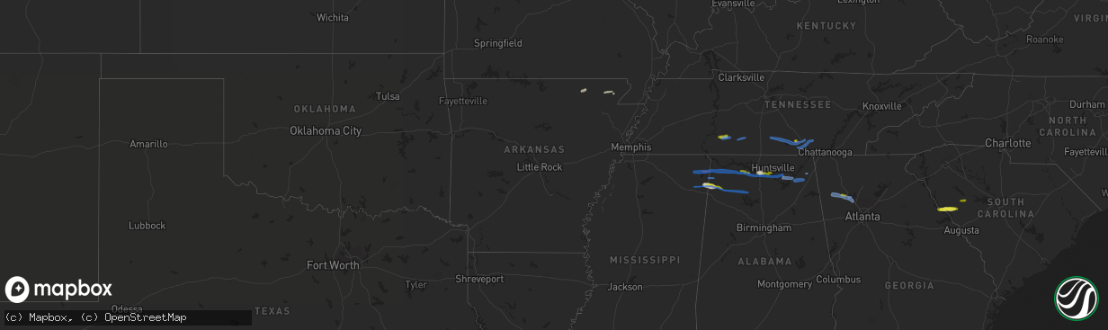 Hail map in Arkansas on March 24, 2020