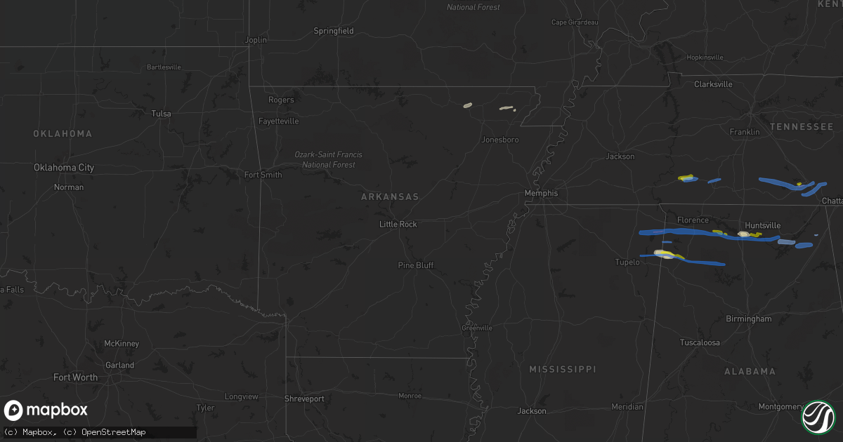 Hail map in Arkansas on March 24, 2020