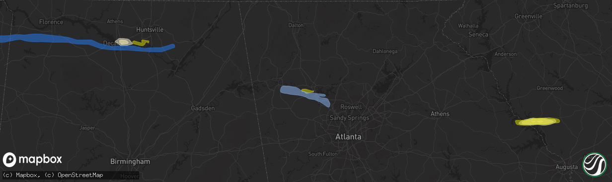 Hail map in Cartersville, GA on March 24, 2020