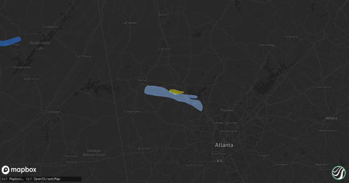 Hail map in Cartersville, GA on March 24, 2020