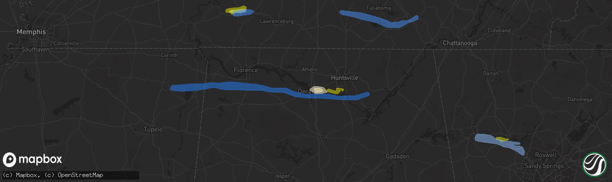 Hail map in Decatur, AL on March 24, 2020