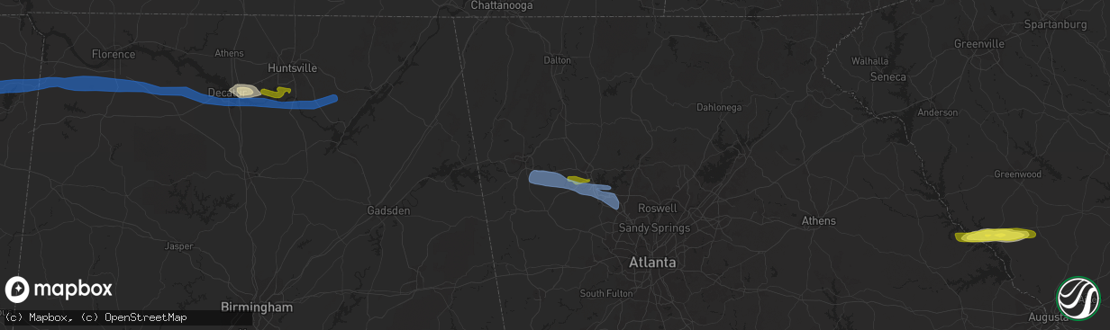 Hail map in Kingston, GA on March 24, 2020