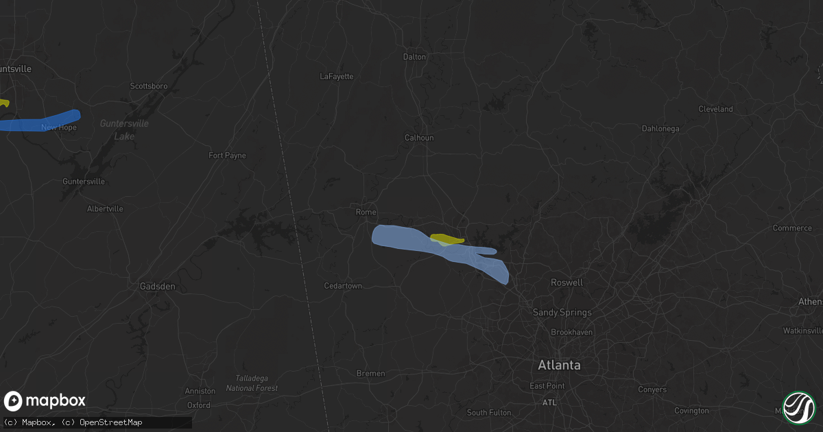 Hail map in Kingston, GA on March 24, 2020