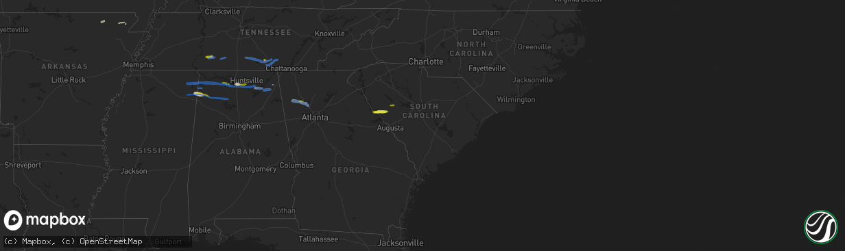 Hail map in South Carolina on March 24, 2020