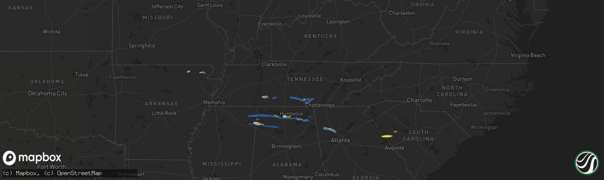 Hail map in Tennessee on March 24, 2020