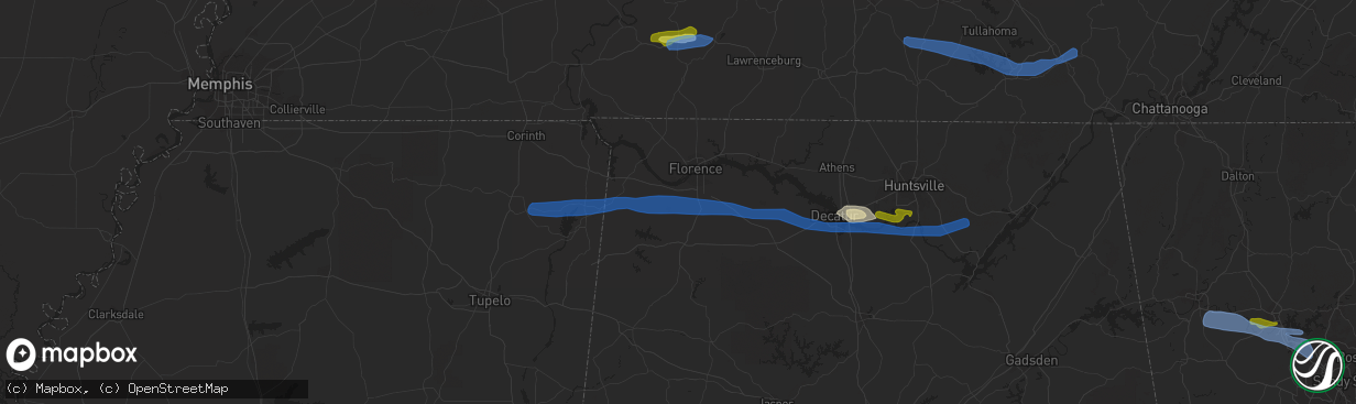 Hail map in Tuscumbia, AL on March 24, 2020