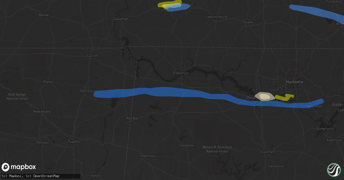 Hail map in Tuscumbia, AL on March 24, 2020
