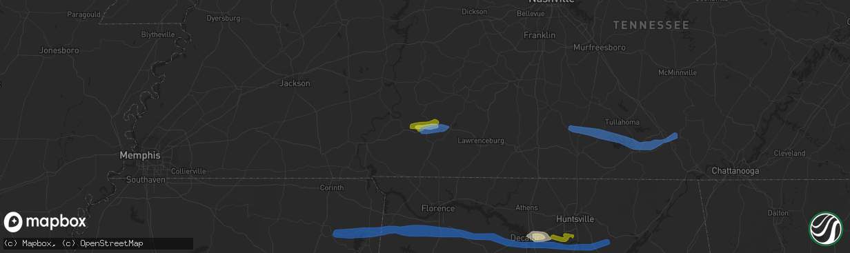 Hail map in Waynesboro, TN on March 24, 2020