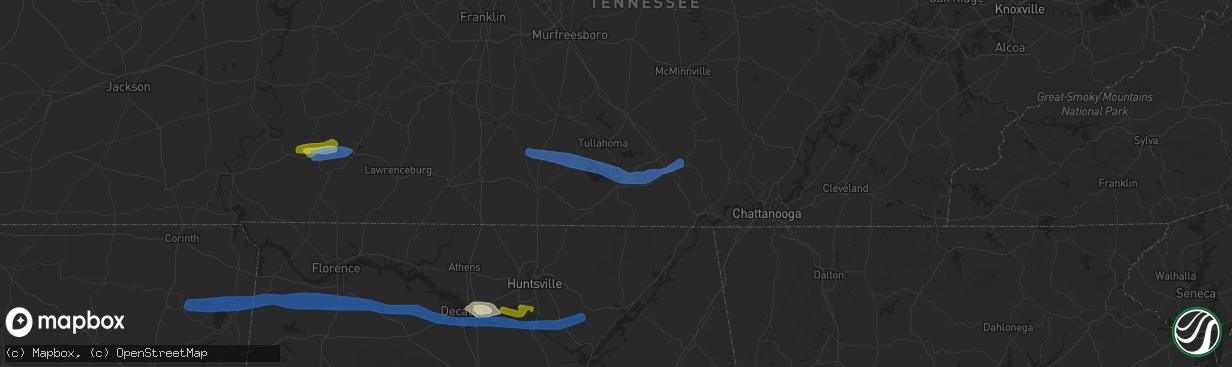 Hail map in Winchester, TN on March 24, 2020