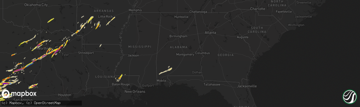 Hail map in Alabama on March 24, 2021