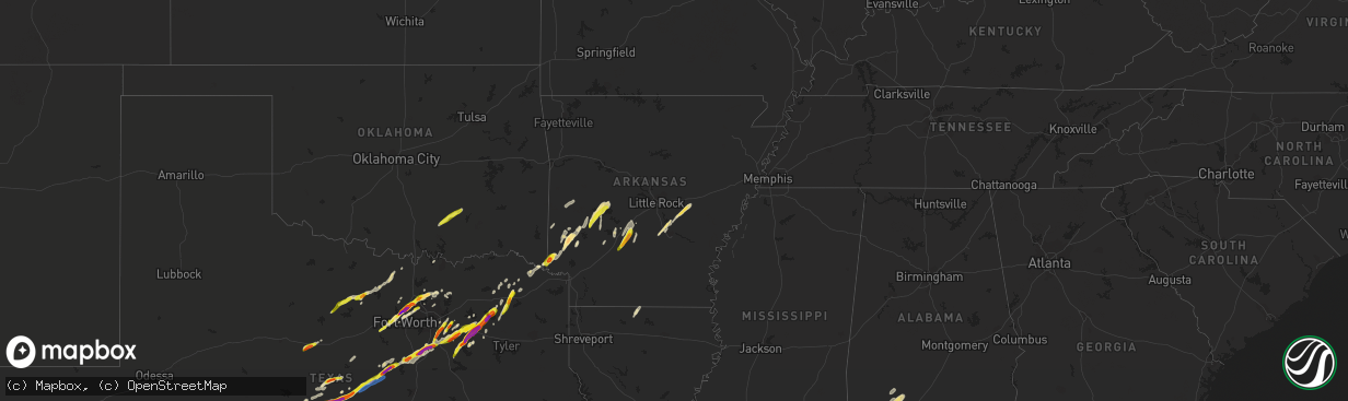 Hail map in Arkansas on March 24, 2021