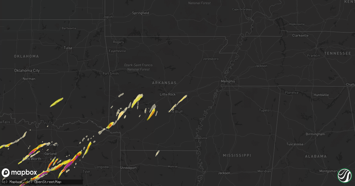 Hail map in Arkansas on March 24, 2021