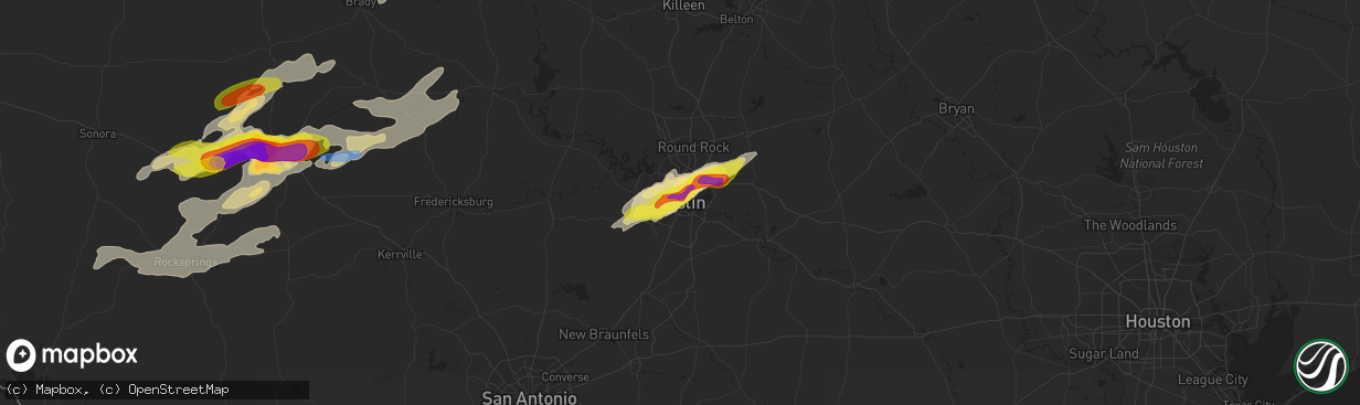 Hail map in Austin, TX on March 24, 2021