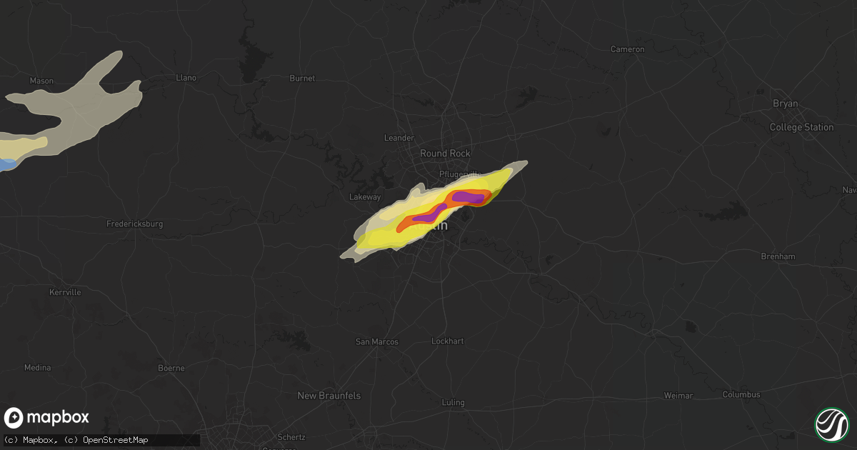Hail map in Austin, TX on March 24, 2021