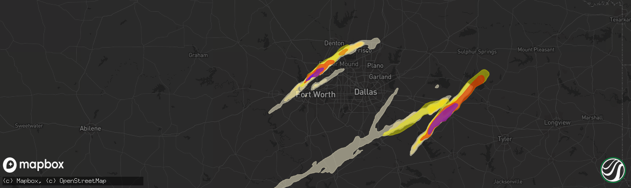 Hail map in Fort Worth, TX on March 24, 2021