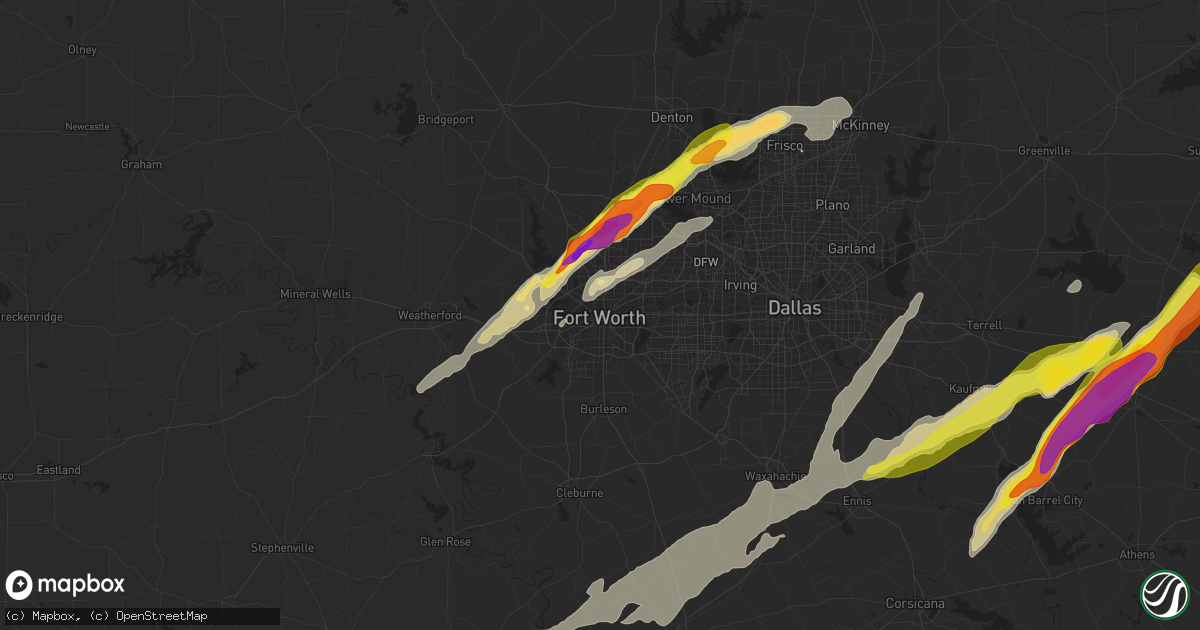 Hail map in Fort Worth, TX on March 24, 2021