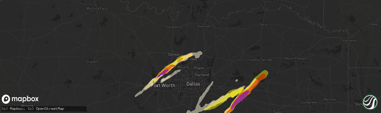 Hail map in Frisco, TX on March 24, 2021