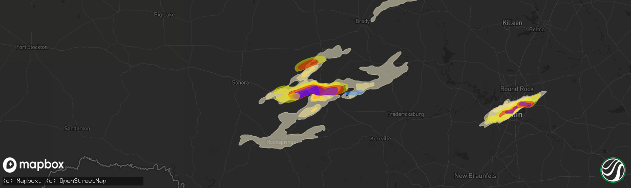 Hail map in Junction, TX on March 24, 2021