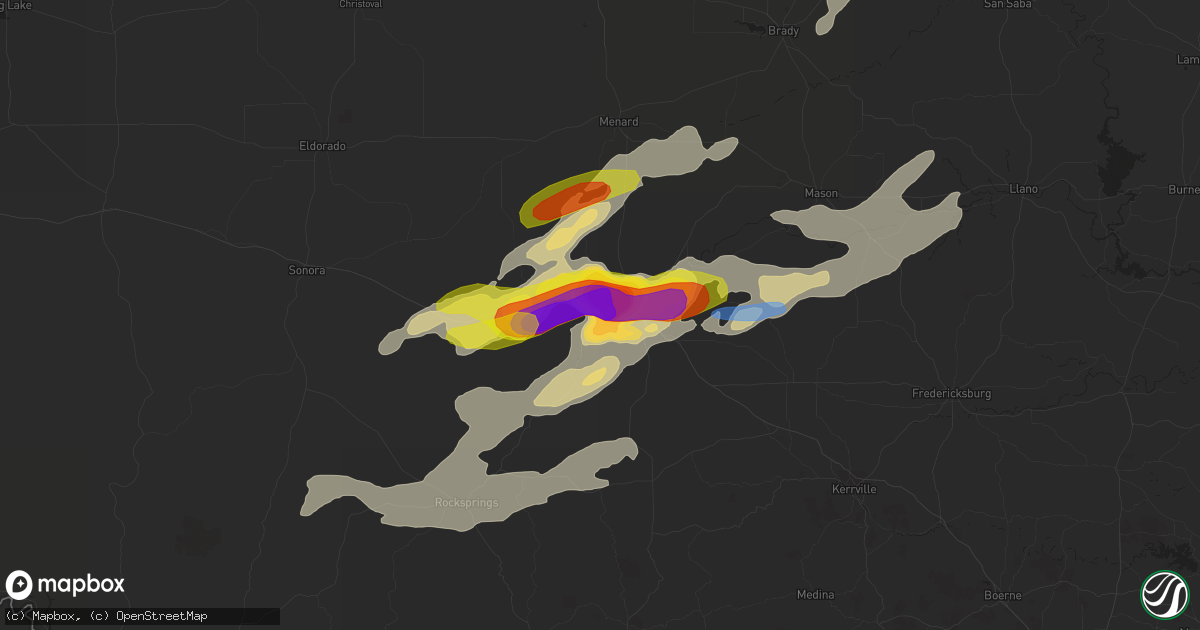 Hail map in Junction, TX on March 24, 2021