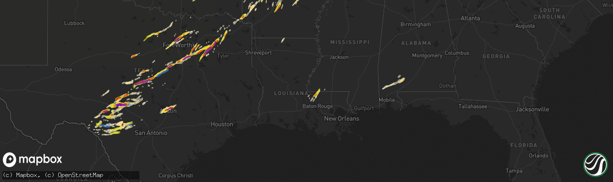 Hail map in Louisiana on March 24, 2021