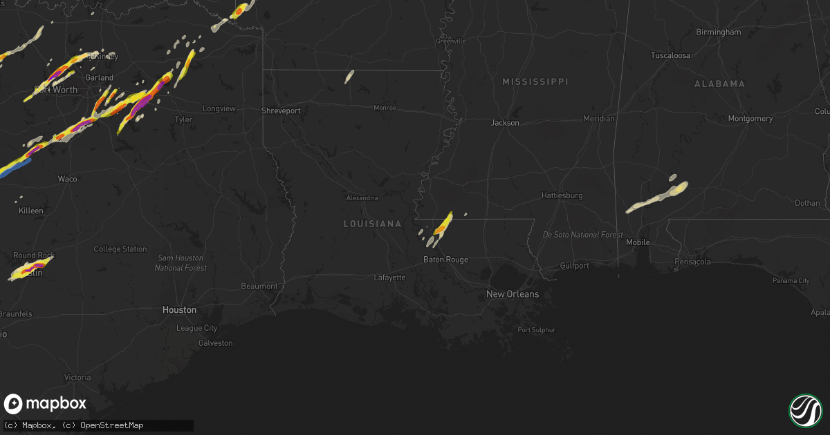 Hail map in Louisiana on March 24, 2021