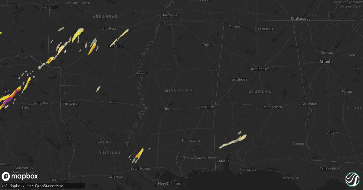 Hail map in Mississippi on March 24, 2021
