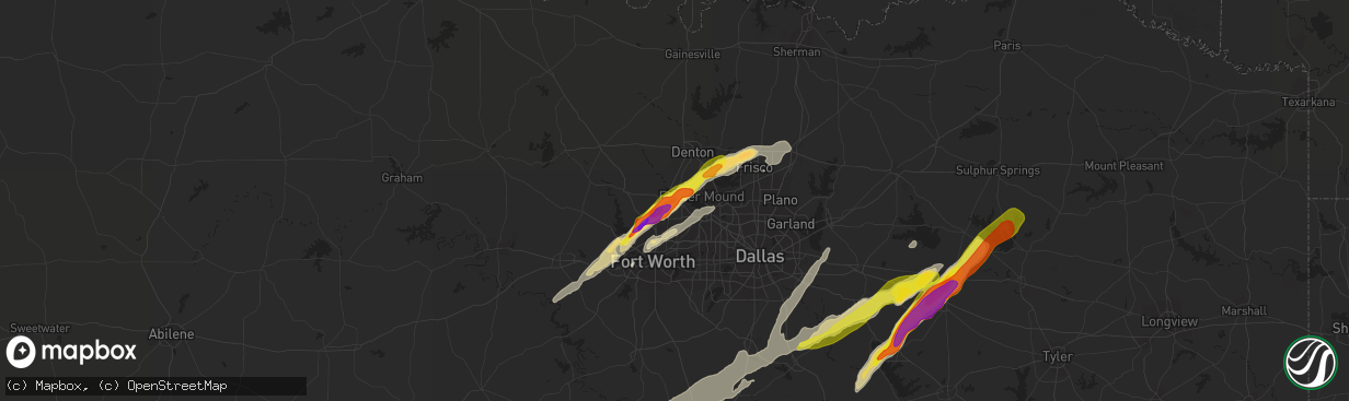 Hail map in Roanoke, TX on March 24, 2021