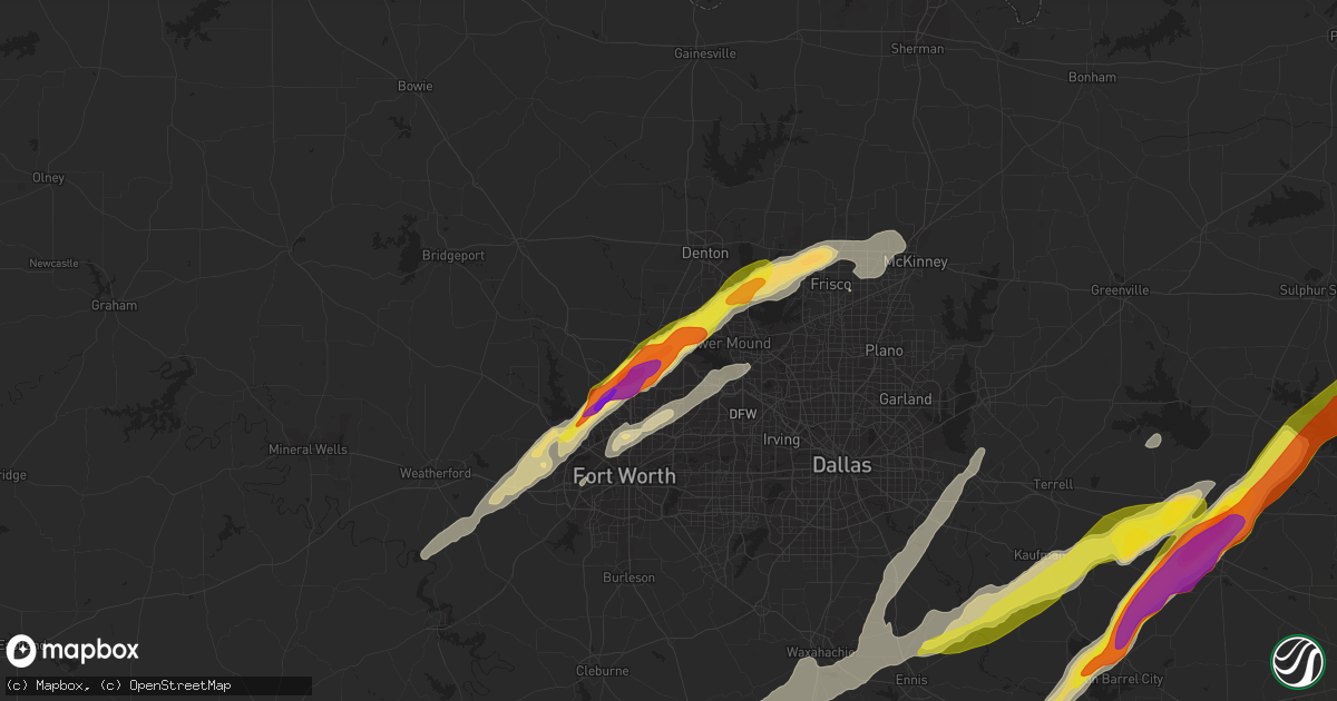 Hail map in Roanoke, TX on March 24, 2021
