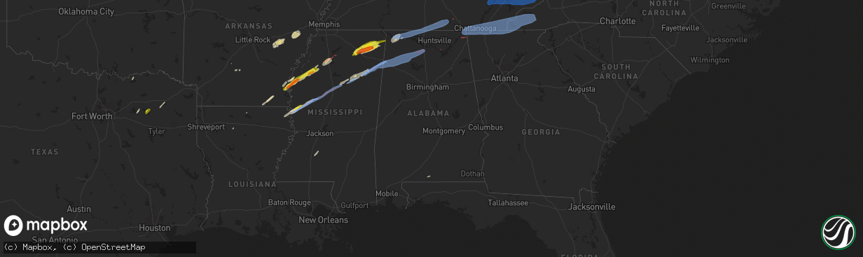 Hail map in Alabama on March 24, 2023