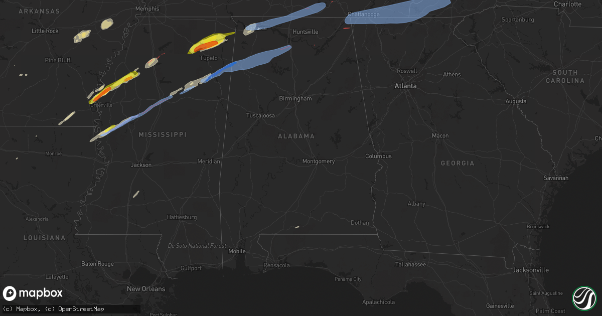 Hail map in Alabama on March 24, 2023