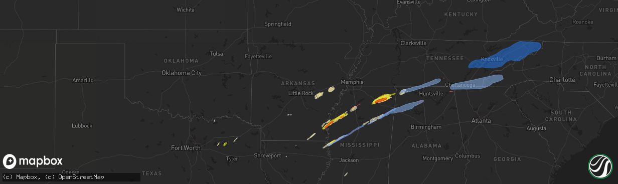 Hail map in Arkansas on March 24, 2023