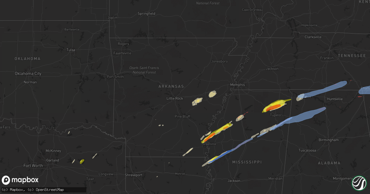 Hail map in Arkansas on March 24, 2023