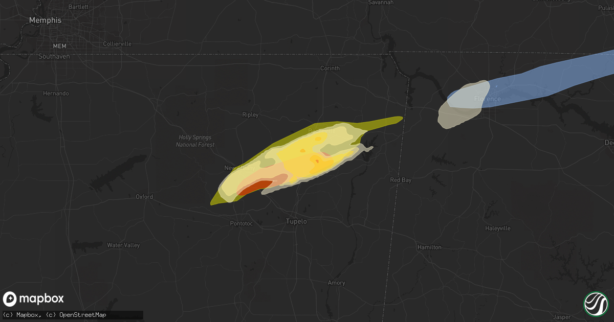 Hail map in Baldwyn, MS on March 24, 2023