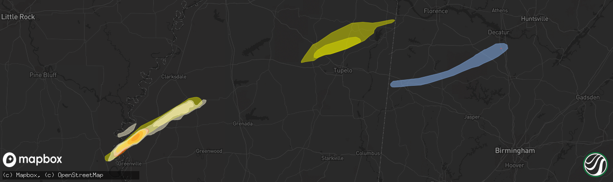 Hail map in Blue Springs, MS on March 24, 2023