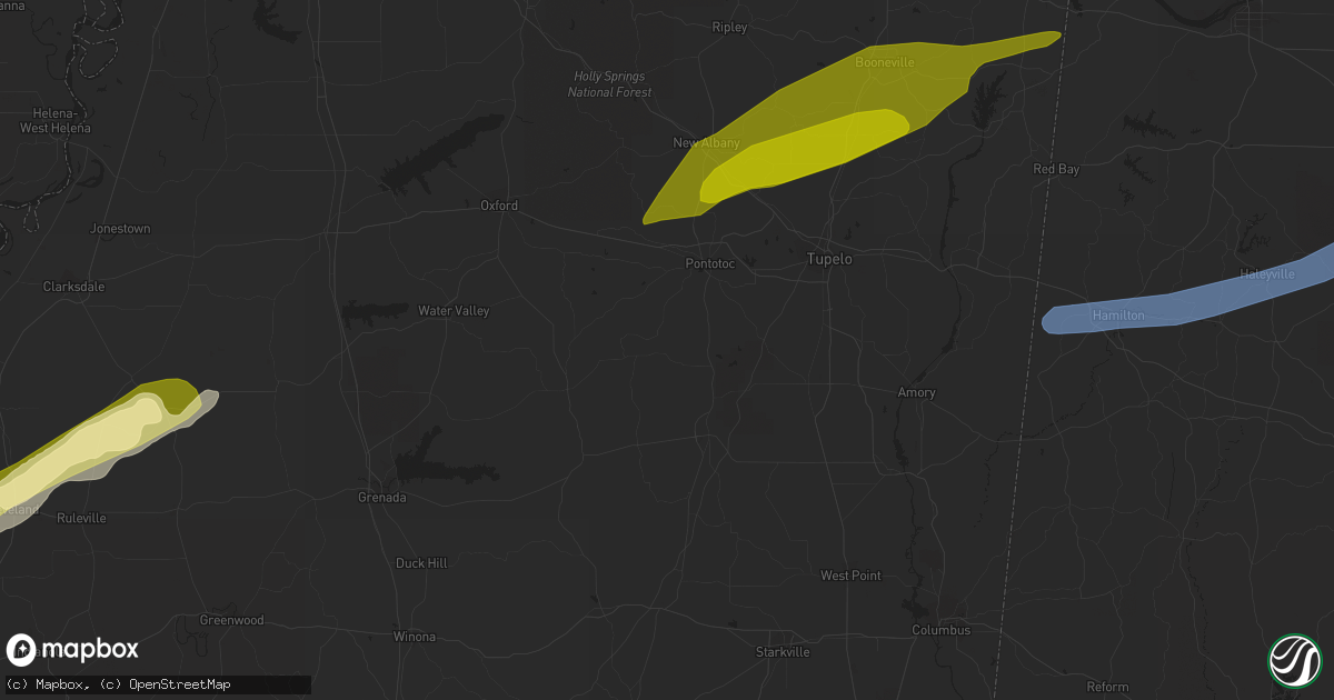 Hail map in Blue Springs, MS on March 24, 2023