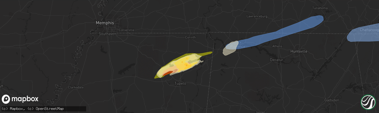 Hail map in Booneville, MS on March 24, 2023