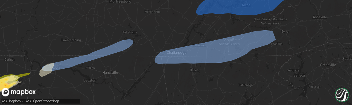 Hail map in Chattanooga, TN on March 24, 2023