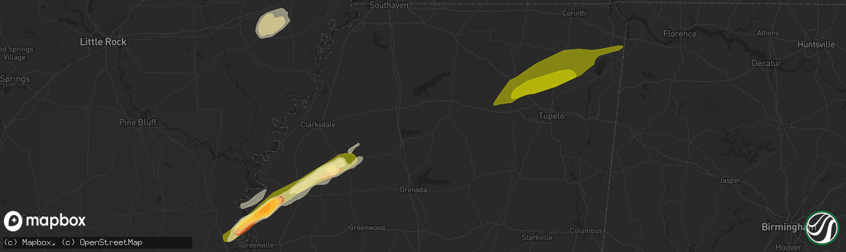 Hail map in Drew, MS on March 24, 2023