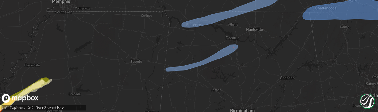Hail map in Fayetteville, TN on March 24, 2023