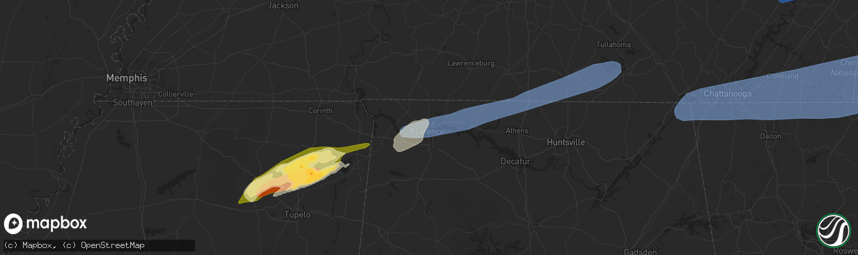 Hail map in Florence, AL on March 24, 2023