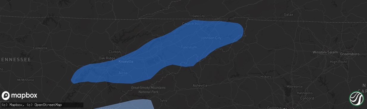 Hail map in Greeneville, TN on March 24, 2023