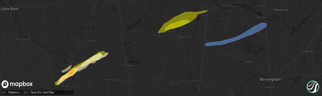 Hail map in Guntown, MS on March 24, 2023