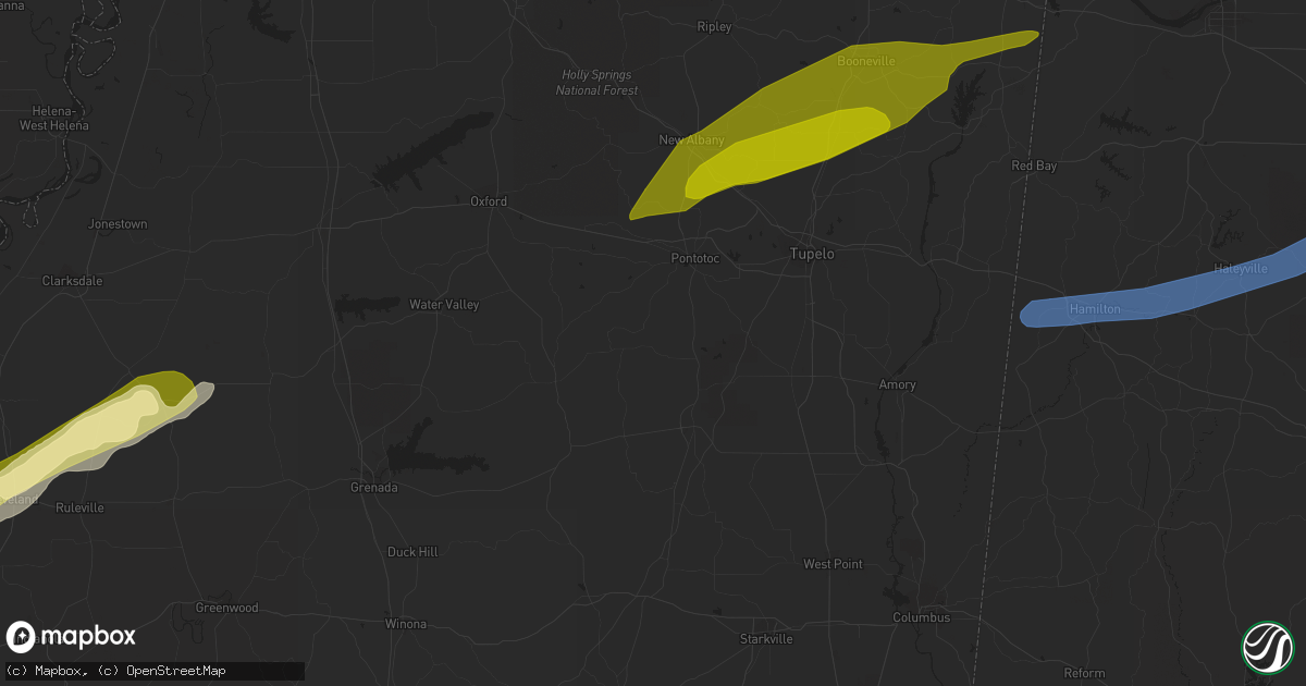 Hail map in Guntown, MS on March 24, 2023